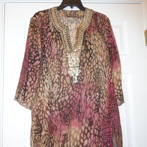 Chico's size 2 animal print tunic with great jewels on the front